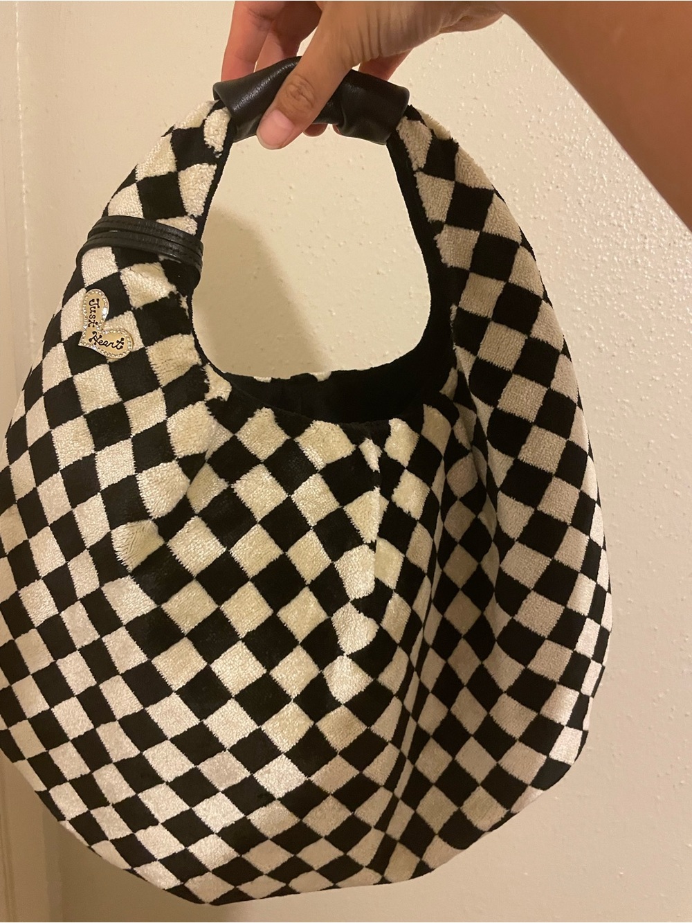 NWOT Black & Cream Checkerboard Hobo Bag - Think Bee! Brand